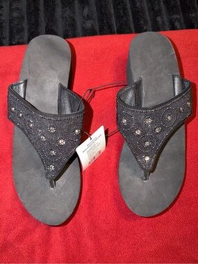 Women’s Embellished Black Thong Sandals